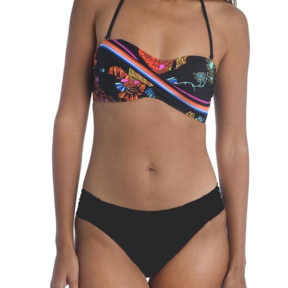 NWT Trina Turk Electric Reef Bandeau Top & Solid Black Bikini Bottom Set